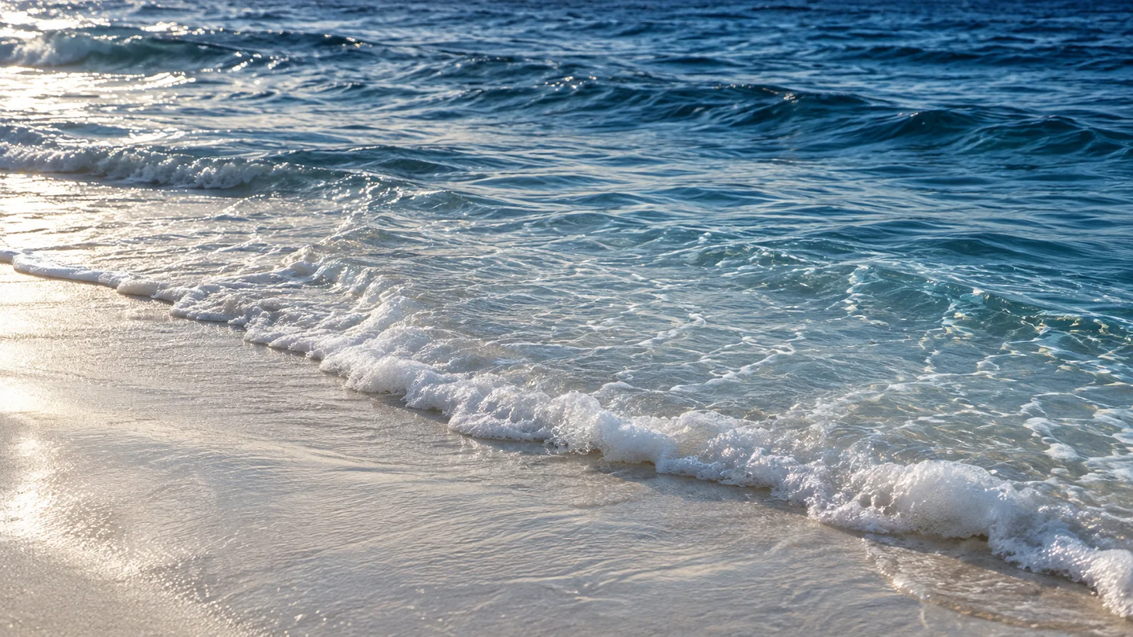 Gentle waves meeting a sunlit shoreline